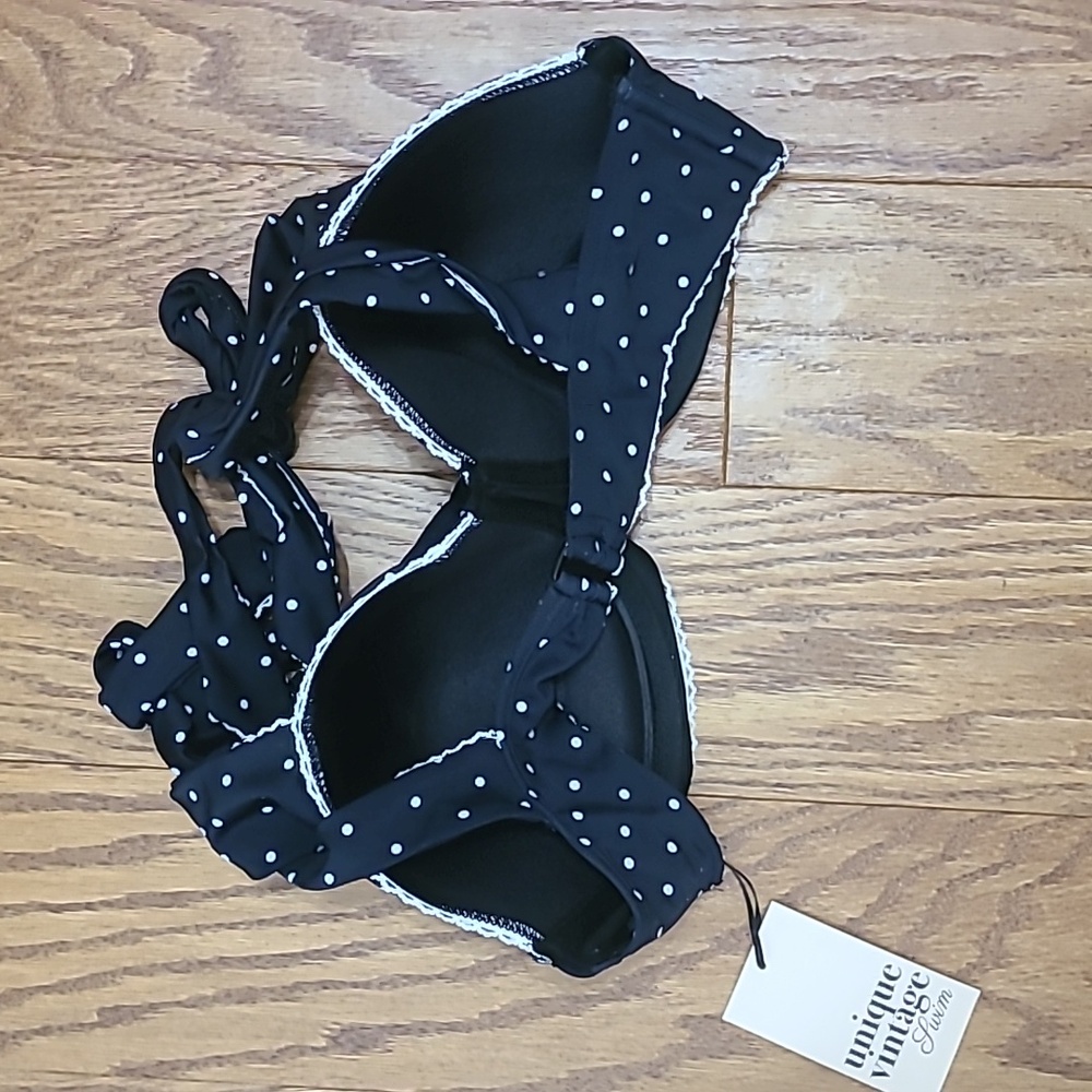 Unique Vintage Black & White Pin Print Totally Tied Up Top & Alice Swim Skirt L - Picture 6 of 11